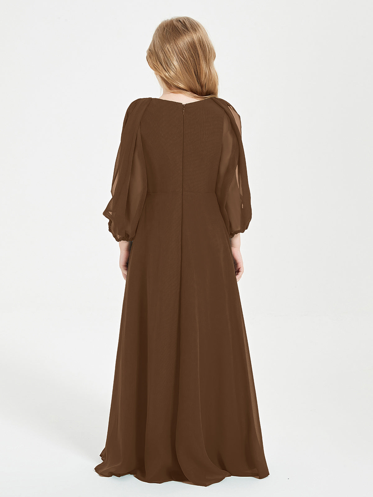Modest Long Sleeved Junior Bridesmaid Gowns Brown